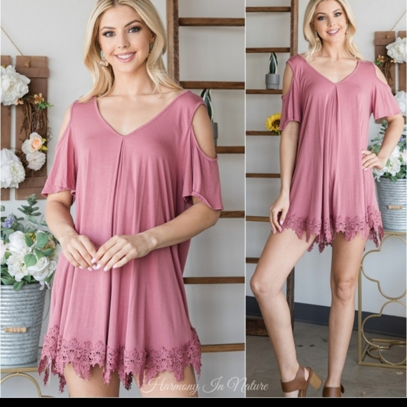 Modal Lace Trim Cold Shoulder Tunic - Picture 2 of 5